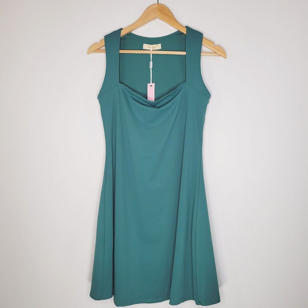 QINSEN NWT Athletic Dress Size US 10 Square Neck Lined Retro Pin Up Green